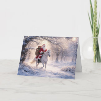 Weihnachtsfeiertag Santa und Pferd Feiertagskarte