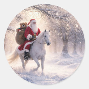 Weihnachtsfeiertag Santa und Pferd Runder Aufkleber