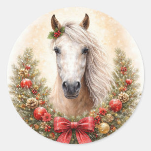 Weihnachtsfeiertag Schöne Pferd und Kranz Runder Aufkleber