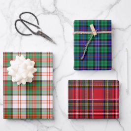 Weihnachtsfeiertag Schottischer Tartan Kariert Ass Geschenkpapier Set