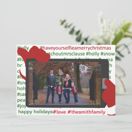 Weihnachtsfeiertag Selfie Santa Foto Karte (Stehend Vorderseite)