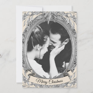 Weihnachtsfeiertag Silber Leaf Wreath Rahmen Foto Feiertagskarte