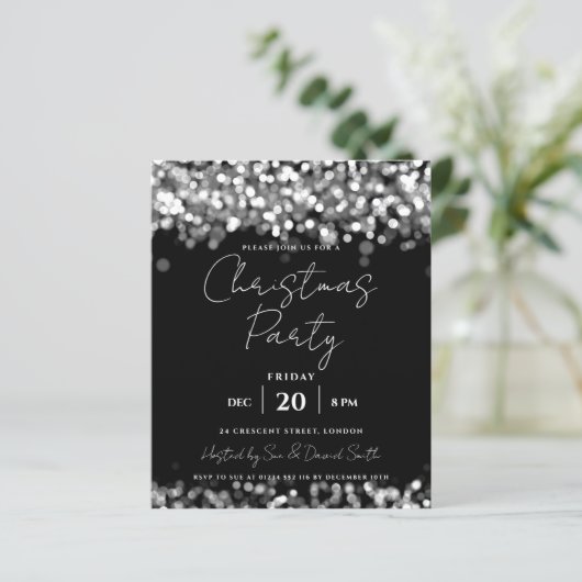 Weihnachtsfeiertag Silber Lights Einladung (Stehend Vorderseite)