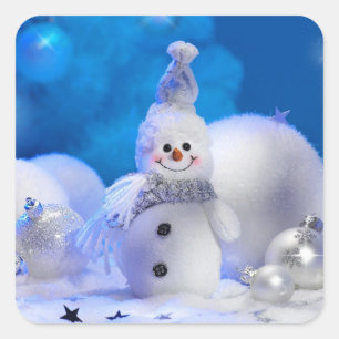 Weihnachtsfeiertag Snowman Blue White Theme Quadratischer Aufkleber