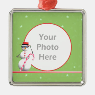 Weihnachtsfeiertag - Snowman-Runde (Foto-Rahmen) Silbernes Ornament