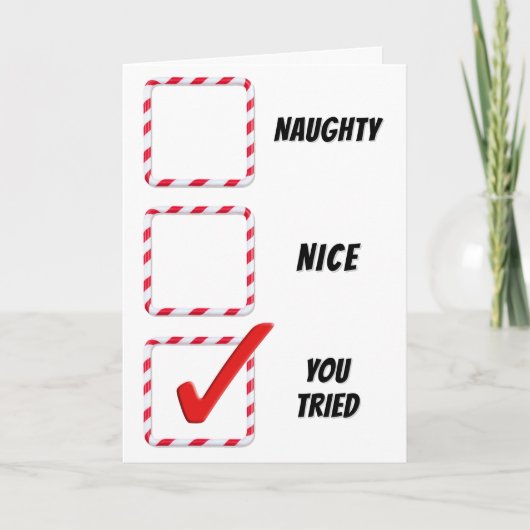 Weihnachtsfeiertag Spaß Naughty oder Nice Karo Box Karte (Vorderseite)