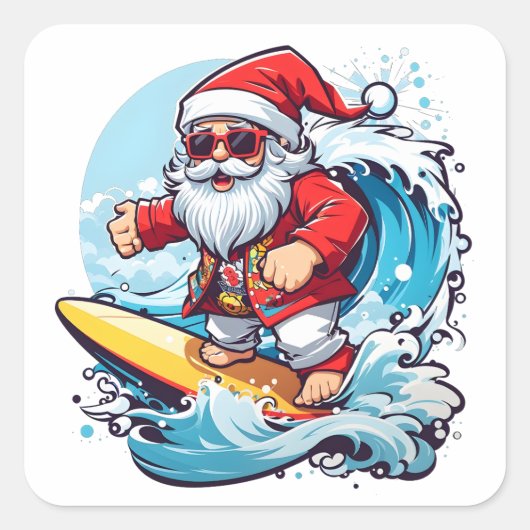 Weihnachtsfeiertag Surfen Weihnachtswaves Quadratischer Aufkleber (Vorderseite)