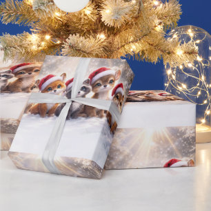 Weihnachtsfeiertag Süße Tiere mit Weihnachtsmannmü Geschenkpapier
