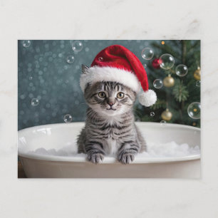 Weihnachtsfeiertag Süßes Kätzchen in Schaumbad  Feiertagspostkarte