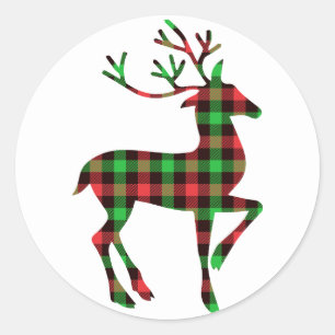 Weihnachtsfeiertag Tartan Kariertes Muster Rentier Runder Aufkleber