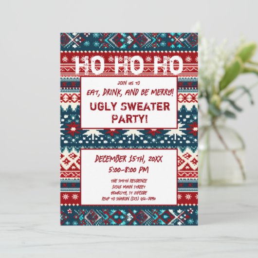 Weihnachtsfeiertag Ugly Sweater Party Einladung (Stehend Vorderseite)