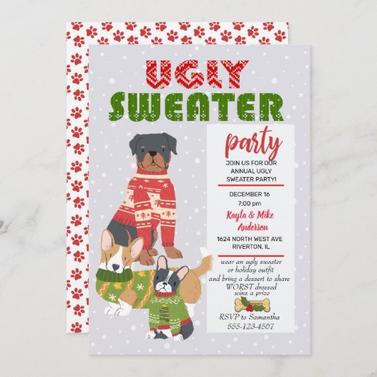 Weihnachtsfeiertag Ugly Sweater Party Einladung (Vorne/Hinten)