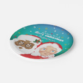 Weihnachtsfeiertag und Frau Claus Biracial Pappteller (Schrägansicht)