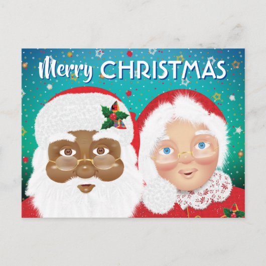 Weihnachtsfeiertag und Frau Claus Biracial Postkarte (Vorderseite)