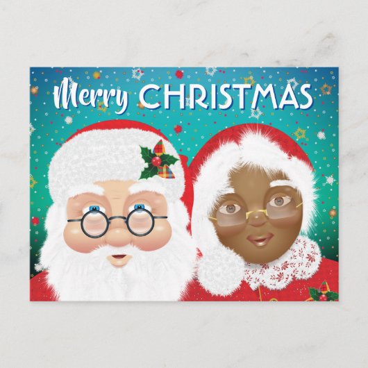 Weihnachtsfeiertag und Frau Claus Biracial Postkarte (Vorderseite)