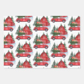 Weihnachtsfeiertag Vintag Red Car Barn Tree Black Geschenkpapier Set (Vorderseite)