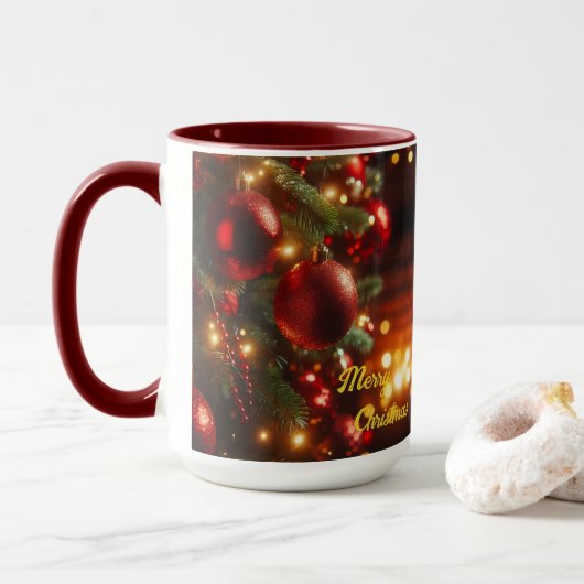 Weihnachtsfeiertag Vintag Rote Ornamente Tasse (Mit Donut)