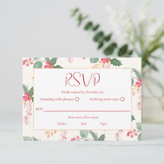 Weihnachtsfeiertag Vintage Blüte RSVP Karte (Stehend Vorderseite)
