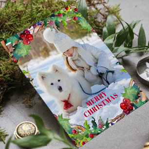 Weihnachtsfeiertag Wasserfarben Blumenreath Foto Feiertagskarte