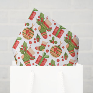 Weihnachtsfeiertag Wasserfarben Strümpfe Holly Dec Seidenpapier