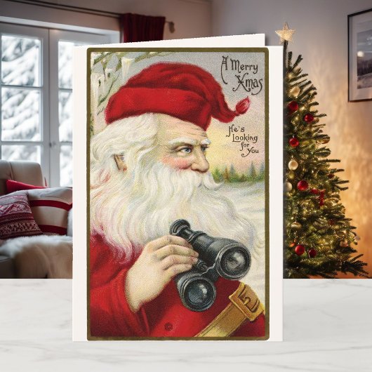 Weihnachtsfeiertag Weihnachtsmann Binoculars Unter Feiertagskarte