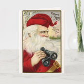 Weihnachtsfeiertag Weihnachtsmann Binoculars Unter Feiertagskarte (Vorderseite)