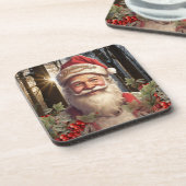 Weihnachtsfeiertag Weihnachtsmann Schneewald Getränkeuntersetzer (Linke Seite)