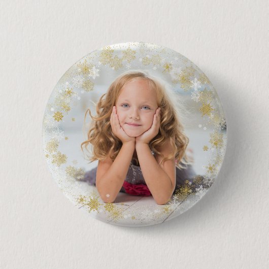 Weihnachtsfeiertag - Weiße und goldene Schneeflock Button (Vorderseite)