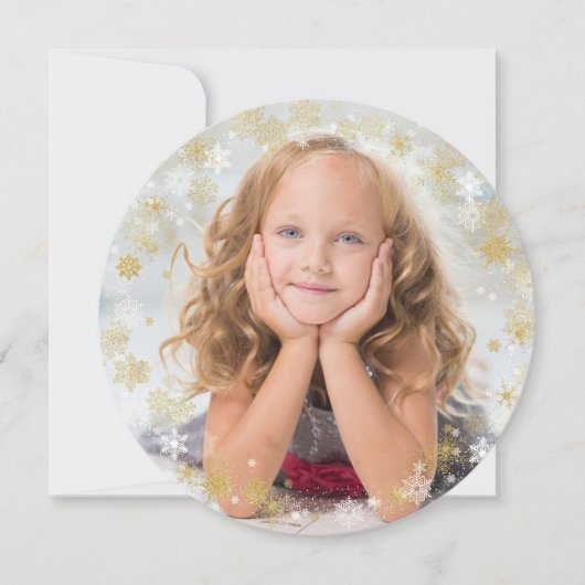 Weihnachtsfeiertag - Weiße und goldene Schneeflock Feiertagskarte (Vorderseite)