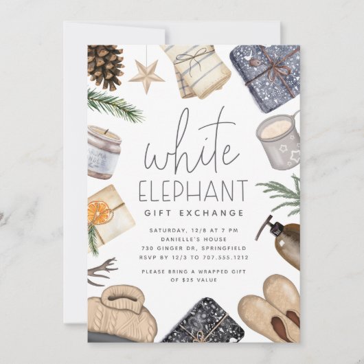 Weihnachtsfeiertag Weißes Elefant Party Einladung (Vorderseite)
