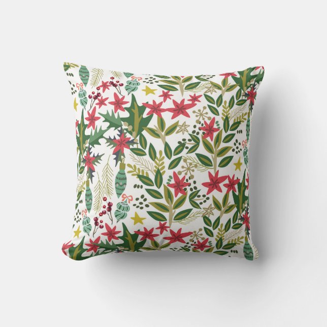 Weihnachtsfeiertag Whimsical Floral Holly Berries Kissen (Vorderseite)