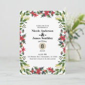 Weihnachtsfeiertag Winter Hochzeit floral Rustikal Einladung (Stehend Vorderseite)