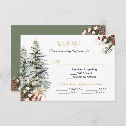 Weihnachtsfeiertag Winter Wedding UAWG Menu Auswah Einladung (Vorne/Hinten)