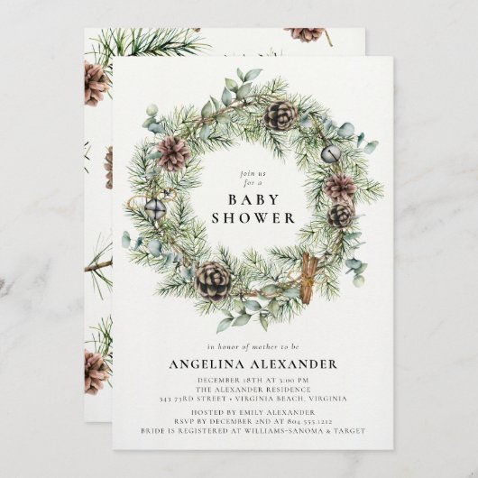 Weihnachtsfeiertag Wreath Baby Dusche Einladung (Vorne/Hinten)