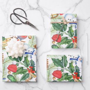 Weihnachtsfeiertag Xmas Schneemann, Pinienzapfen, Geschenkpapier Set