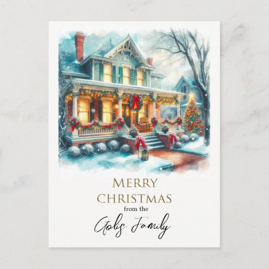 Weihnachtsfeiertag Zuhause Feiertag Gruß Postkarte (Vorderseite)