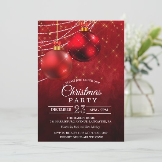 Weihnachtsfeiertage Bauble Einladung (Stehend Vorderseite)