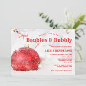 Weihnachtsfeiertage Baubles Bubbly Brautparty Einladung (Stehend Vorderseite)