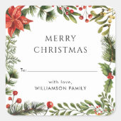 Weihnachtsfeiertage Botanisches Elegant Quadratischer Aufkleber (Vorderseite)