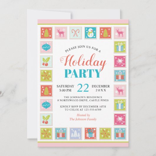 Weihnachtsfeiertage Briefmarke Muster Einladung (Vorderseite)