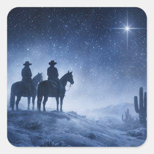 Weihnachtsfeiertage Cowboys Pferde Nordstern Quadratischer Aufkleber