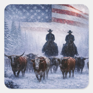 Weihnachtsfeiertage Cowboys Rinderflagge Quadratischer Aufkleber