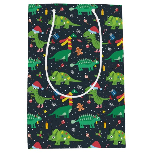 Weihnachtsfeiertage Dinosaurier Wrapping Paper Mittlere Geschenktüte (Vorderseite)