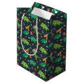 Weihnachtsfeiertage Dinosaurier Wrapping Paper Mittlere Geschenktüte (Rückseite Schrägansicht)