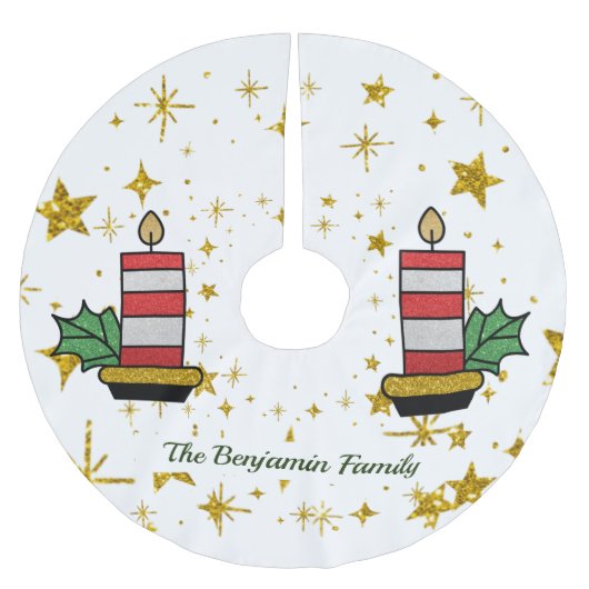 Weihnachtsfeiertage Gold Stars Kerzenschein Glitze Polyester Weihnachtsbaumdecke (Vorderseite)