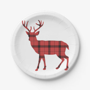Weihnachtsfeiertage Hirsch Rot Kariert Tartan Must Pappteller