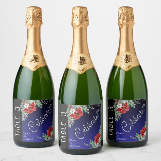 Weihnachtsfeiertage Hochzeit Tischnummer Schaumweinetikett (Flaschen)