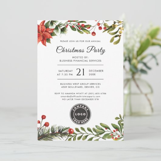 Weihnachtsfeiertage im Firmenlogo - Party Einladung (Stehend Vorderseite)
