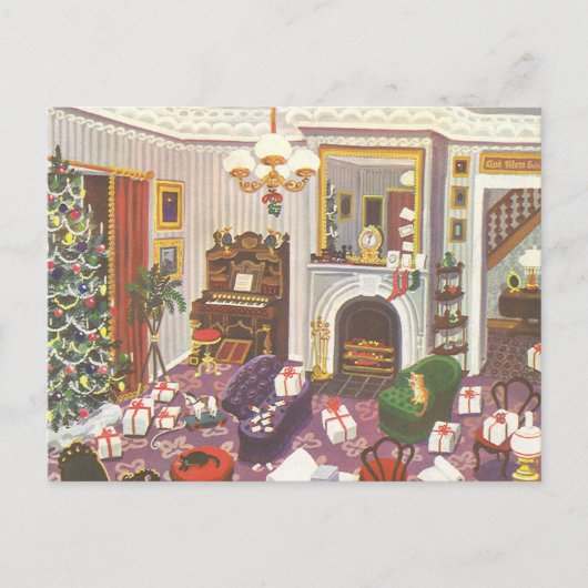 Weihnachtsfeiertage im Wohnzimmer Feiertagspostkarte (Vorderseite)