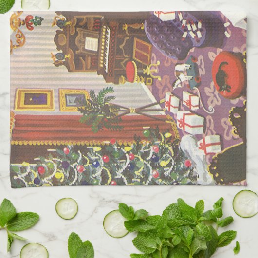 Weihnachtsfeiertage im Wohnzimmer Geschirrtuch (Gefaltet)